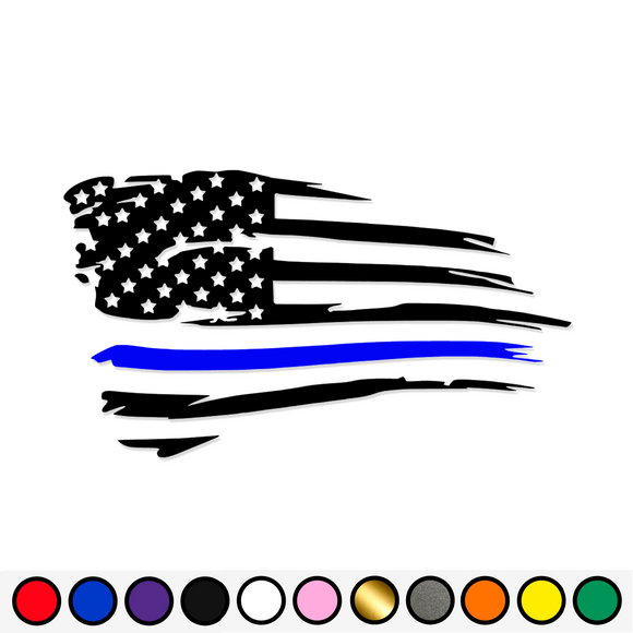 Distressed American Flag Vinyl Decal Sticker | Thin Blue Line Police Support - Large/X-Large