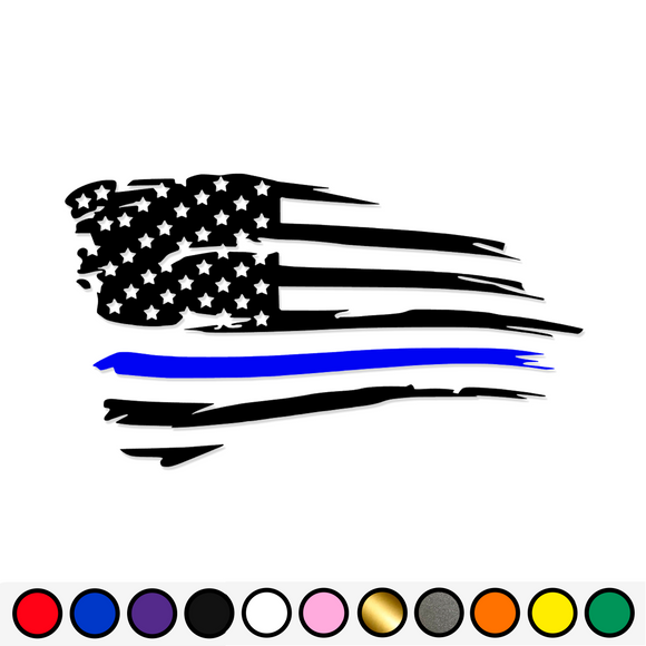 Distressed American Flag Vinyl Decal Sticker | Thin Blue Line Police Support - Small/Medium